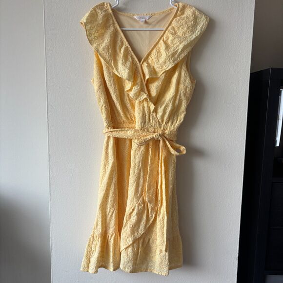 Lauren Conrad Yellow Ruffle Front Belted Dress - Size Medium - Picture 1 of 9